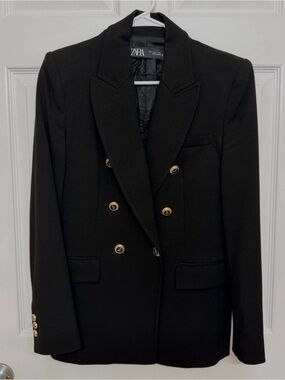 Zara Black Double-Breasted Blazer with Decorative Buttons